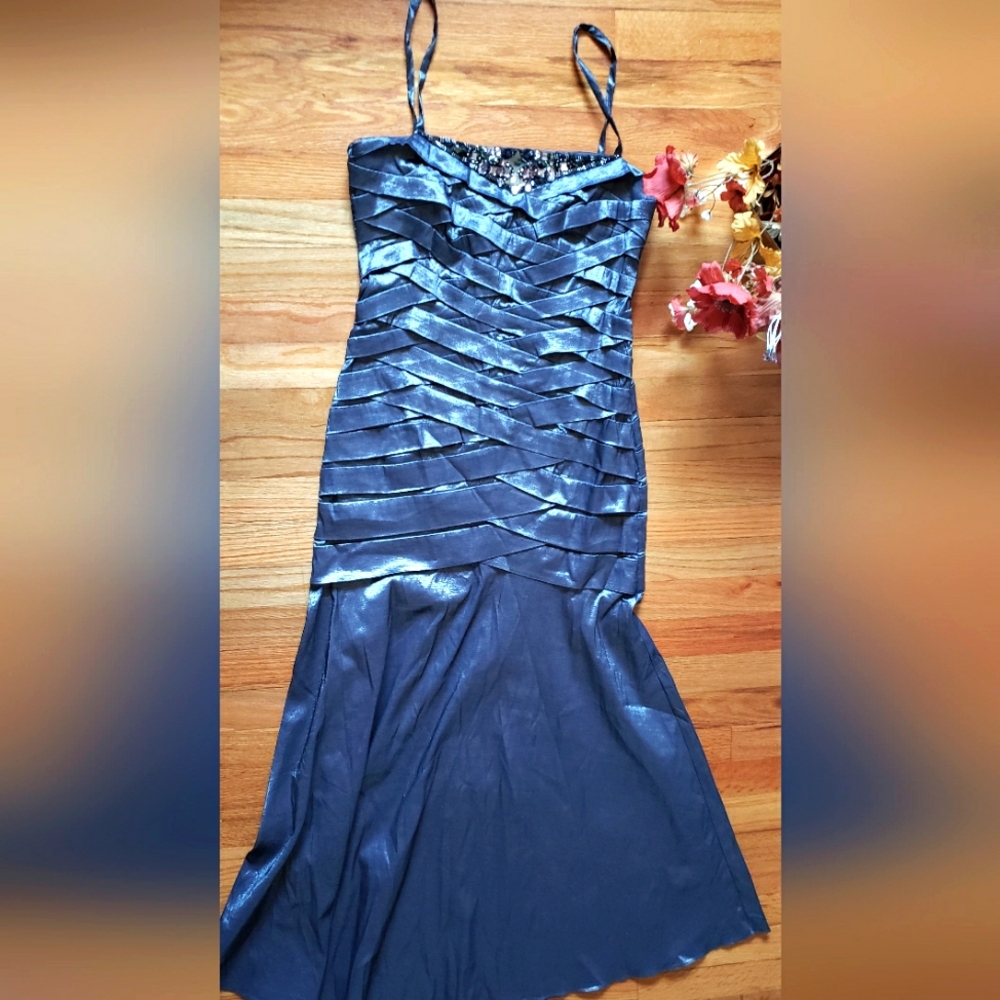 KM Collections Milla Bell Basket Weave stretch Taffeta Beaded SZ 12  w/ Jacket